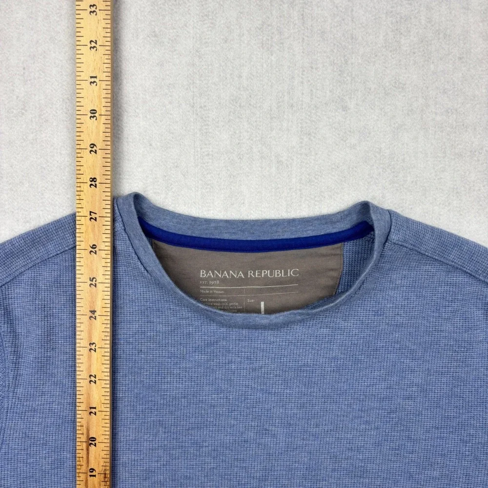 Banana Republic Shirt Mens Large Blue Heather Waffle Knit Crew Long Sleeve L